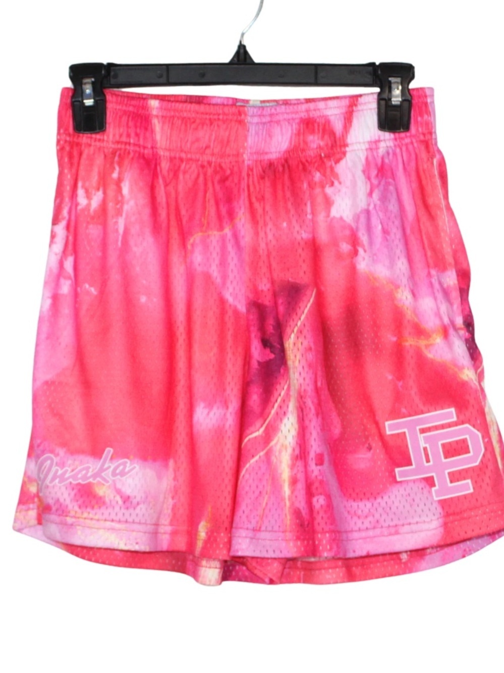 Inaka Power women's mesh short size S pink tie dye 4.5" inseam drawstring waist